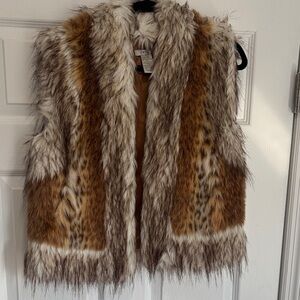 Cache Faux Fur Vest with Brown and White Pattern